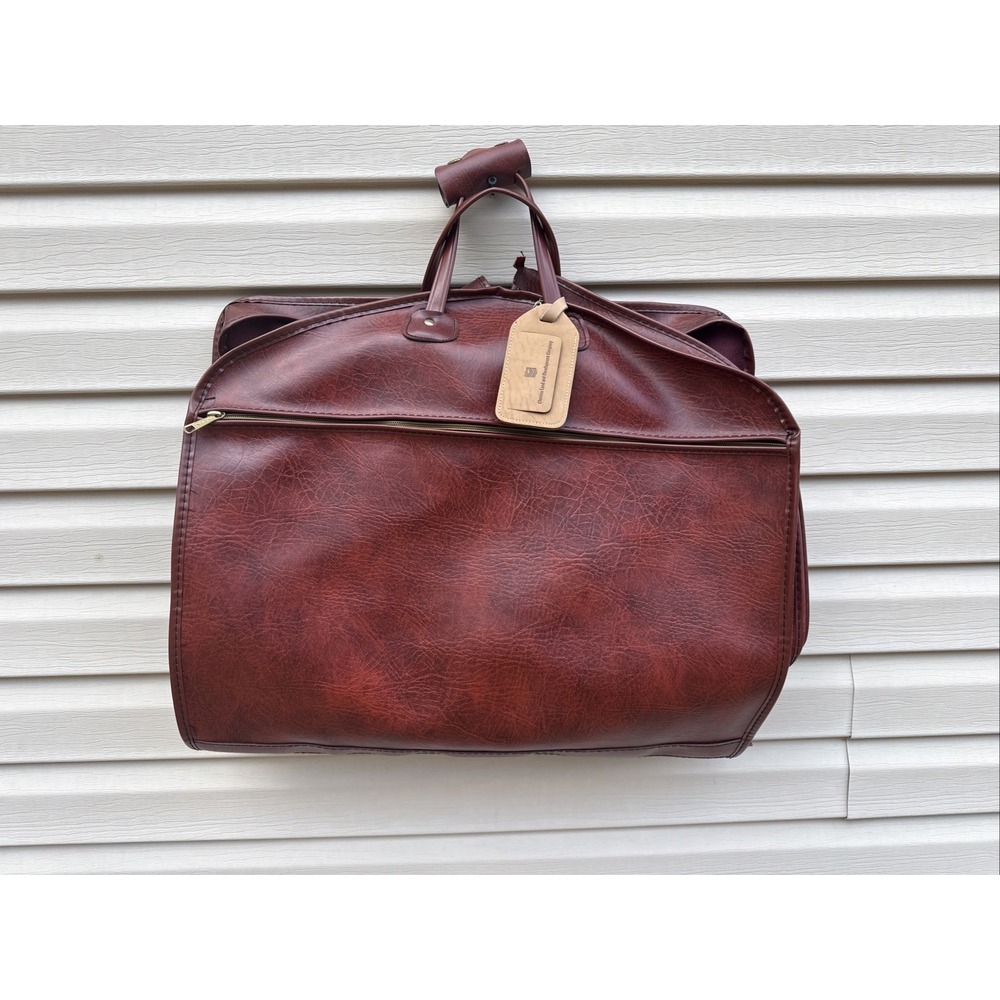 Vintage 60s Etienne Aigner Handcrafted  Burgundy Leather Garment Carrier - Picture 4 of 6